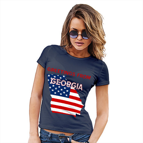 Womens Funny T Shirts Greetings From Georgia USA Flag Women's T-Shirt Large Navy