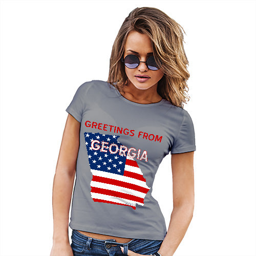 Womens Funny Tshirts Greetings From Georgia USA Flag Women's T-Shirt Small Light Grey