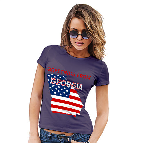 Funny T Shirts For Mom Greetings From Georgia USA Flag Women's T-Shirt Medium Plum