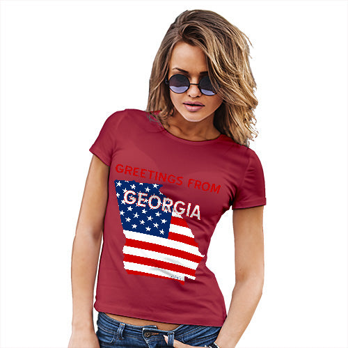 Funny T Shirts For Mom Greetings From Georgia USA Flag Women's T-Shirt X-Large Red