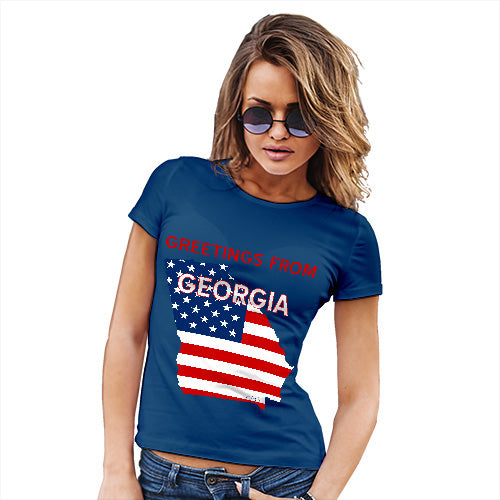 Funny Shirts For Women Greetings From Georgia USA Flag Women's T-Shirt X-Large Royal Blue