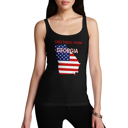 Funny Tank Tops For Women Greetings From Georgia USA Flag Women's Tank Top Large Black