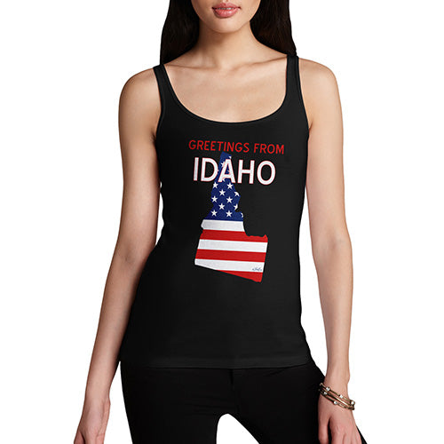 Funny Tank Tops For Women Greetings From Idaho USA Flag Women's Tank Top Large Black