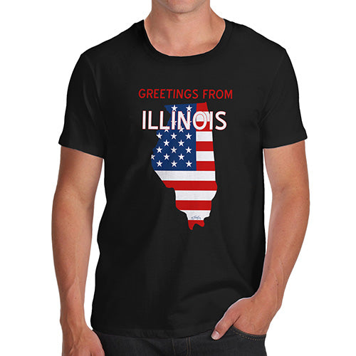 Funny Mens T Shirts Greetings From Illinois USA Flag Men's T-Shirt Medium Black
