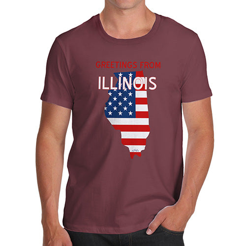 Funny Mens Tshirts Greetings From Illinois USA Flag Men's T-Shirt Large Burgundy