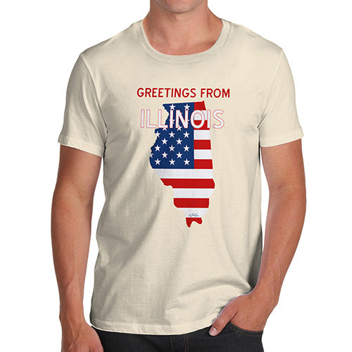 Funny T Shirts For Men Greetings From Illinois USA Flag Men's T-Shirt X-Large Natural