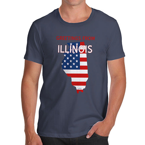 Funny Gifts For Men Greetings From Illinois USA Flag Men's T-Shirt Large Navy
