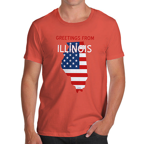 Funny T Shirts For Men Greetings From Illinois USA Flag Men's T-Shirt X-Large Orange