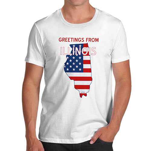 Mens Funny Sarcasm T Shirt Greetings From Illinois USA Flag Men's T-Shirt Medium White