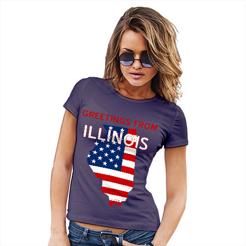 Womens Humor Novelty Graphic Funny T Shirt Greetings From Illinois USA Flag Women's T-Shirt X-Large Plum