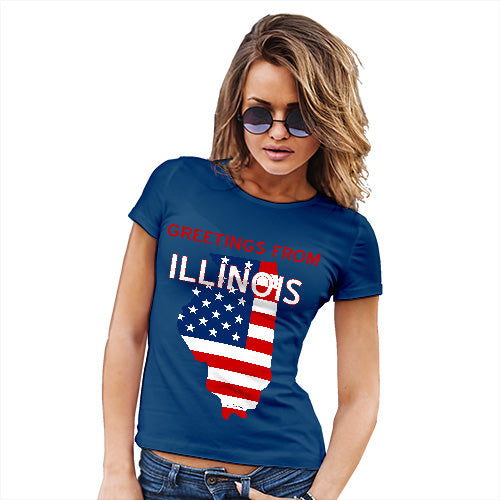 Novelty Gifts For Women Greetings From Illinois USA Flag Women's T-Shirt X-Large Royal Blue