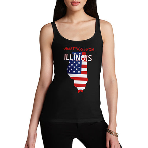 Funny Tank Tops For Women Greetings From Illinois USA Flag Women's Tank Top Small Black