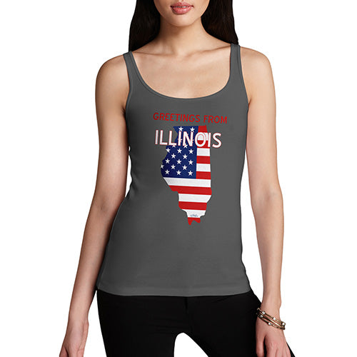 Funny Tank Top For Women Greetings From Illinois USA Flag Women's Tank Top Small Dark Grey