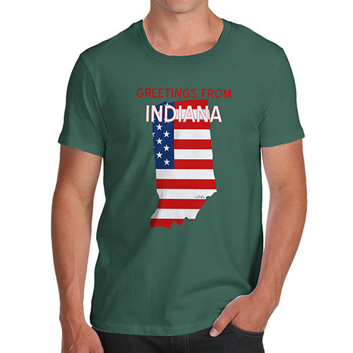 Funny T-Shirts For Men Sarcasm Greetings From Indiana USA Flag Men's T-Shirt Small Bottle Green