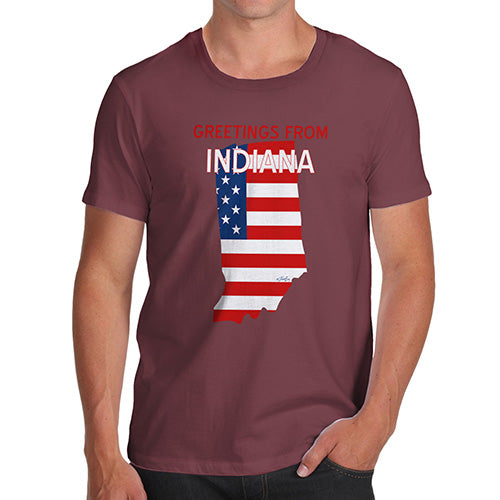 Funny Tee Shirts For Men Greetings From Indiana USA Flag Men's T-Shirt Small Burgundy