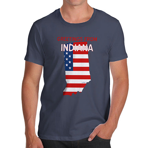 Funny Gifts For Men Greetings From Indiana USA Flag Men's T-Shirt Medium Navy