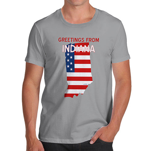 Funny T-Shirts For Men Sarcasm Greetings From Indiana USA Flag Men's T-Shirt Large Light Grey