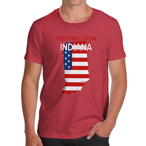Funny T Shirts For Men Greetings From Indiana USA Flag Men's T-Shirt Medium Red