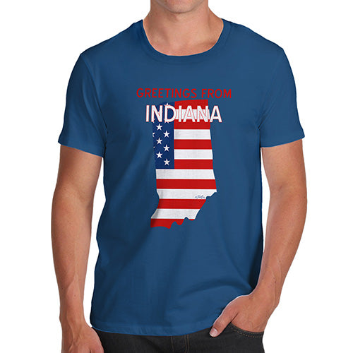Funny T Shirts For Men Greetings From Indiana USA Flag Men's T-Shirt Medium Royal Blue