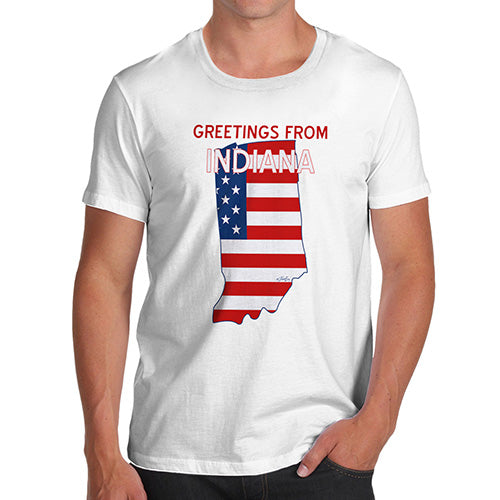 Funny Mens Tshirts Greetings From Indiana USA Flag Men's T-Shirt Large White