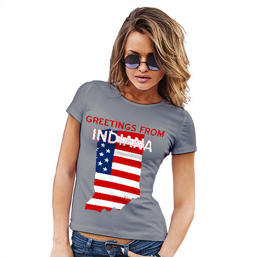 Womens Humor Novelty Graphic Funny T Shirt Greetings From Indiana USA Flag Women's T-Shirt X-Large Light Grey
