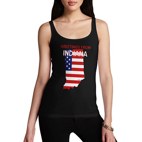 Funny Tank Tops For Women Greetings From Indiana USA Flag Women's Tank Top Large Black