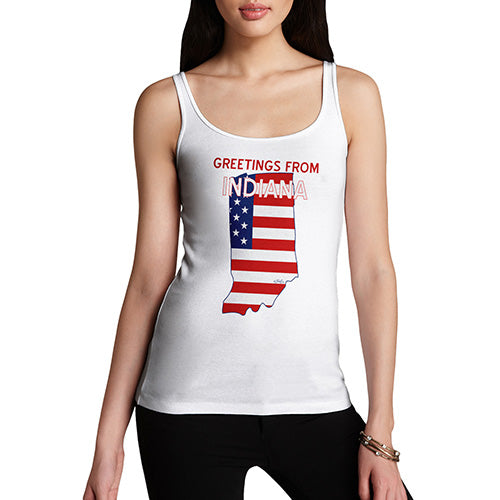 Funny Tank Top For Women Greetings From Indiana USA Flag Women's Tank Top Large White