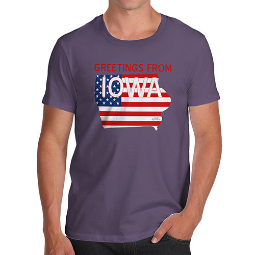 Funny T-Shirts For Guys Greetings From Iowa USA Flag Men's T-Shirt Large Plum