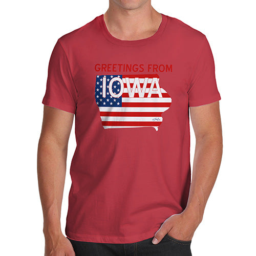 Funny Gifts For Men Greetings From Iowa USA Flag Men's T-Shirt Large Red