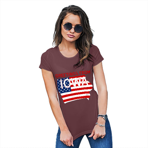 Funny Gifts For Women Greetings From Iowa USA Flag Women's T-Shirt Medium Burgundy