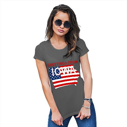 Funny Gifts For Women Greetings From Iowa USA Flag Women's T-Shirt Small Dark Grey