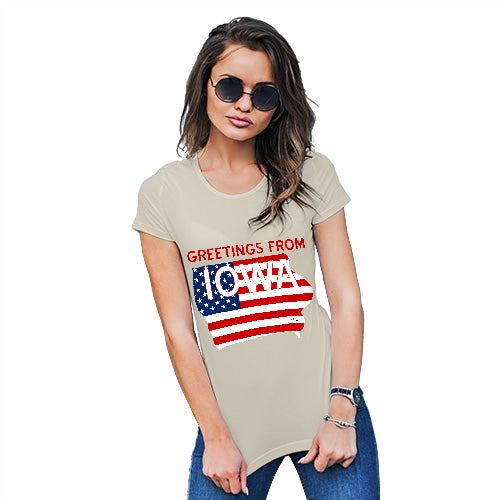 Funny T-Shirts For Women Sarcasm Greetings From Iowa USA Flag Women's T-Shirt Medium Natural