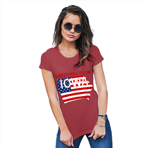 Funny T-Shirts For Women Sarcasm Greetings From Iowa USA Flag Women's T-Shirt X-Large Red