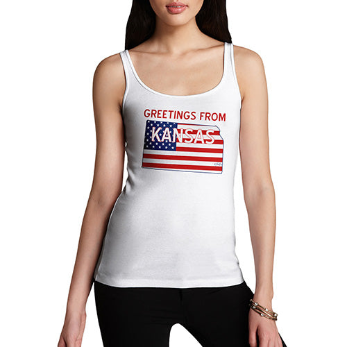 Funny Tank Top For Mom Greetings From Kansas USA Flag Women's Tank Top Small White