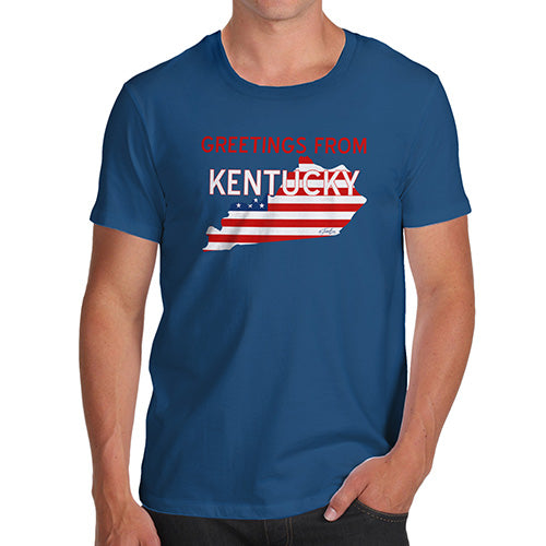 Funny Tshirts For Men Greetings From Kentucky USA Flag Men's T-Shirt Small Royal Blue