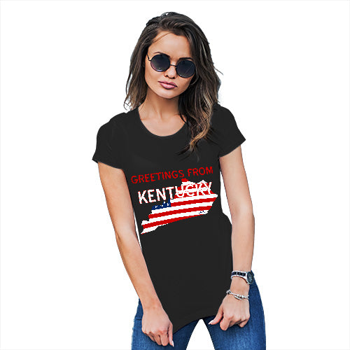 Funny Shirts For Women Greetings From Kentucky USA Flag Women's T-Shirt Medium Black