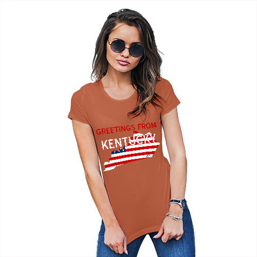 Womens Funny T Shirts Greetings From Kentucky USA Flag Women's T-Shirt X-Large Orange