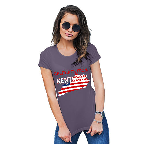 Novelty Gifts For Women Greetings From Kentucky USA Flag Women's T-Shirt Medium Plum