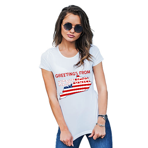 Funny T-Shirts For Women Sarcasm Greetings From Kentucky USA Flag Women's T-Shirt Medium White