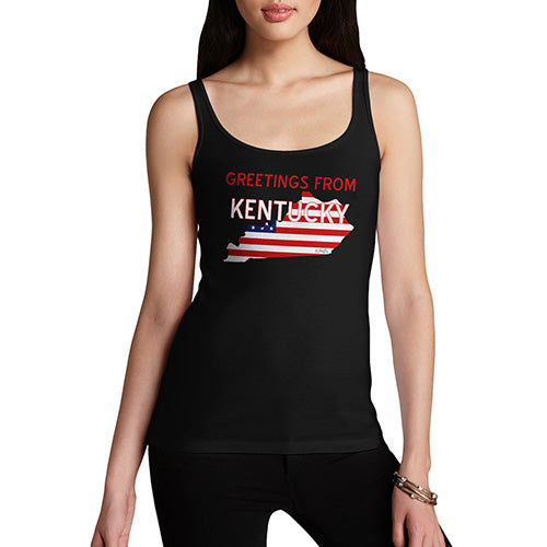 Womens Novelty Tank Top Greetings From Kentucky USA Flag Women's Tank Top X-Large Black