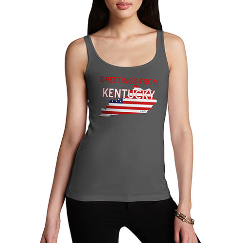 Women Funny Sarcasm Tank Top Greetings From Kentucky USA Flag Women's Tank Top Small Dark Grey