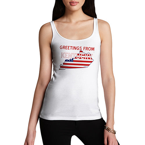 Funny Tank Tops For Women Greetings From Kentucky USA Flag Women's Tank Top Large White