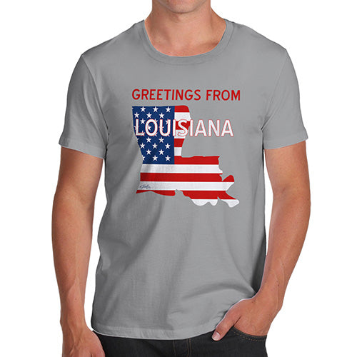Funny T-Shirts For Guys Greetings From Louisiana USA Flag Men's T-Shirt Small Light Grey