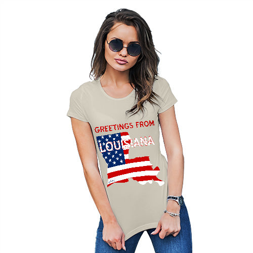 Funny T Shirts For Mum Greetings From Louisiana USA Flag Women's T-Shirt X-Large Natural