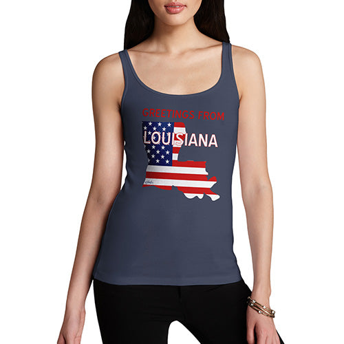 Funny Tank Top For Women Greetings From Louisiana USA Flag Women's Tank Top X-Large Navy