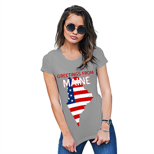 Funny Gifts For Women Greetings From Maine USA Flag Women's T-Shirt X-Large Light Grey
