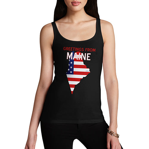 Womens Funny Tank Top Greetings From Maine USA Flag Women's Tank Top Large Black