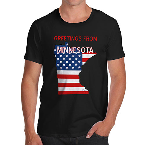 Mens Humor Novelty Graphic Sarcasm Funny T Shirt Greetings From Minnesota USA Flag Men's T-Shirt Large Black