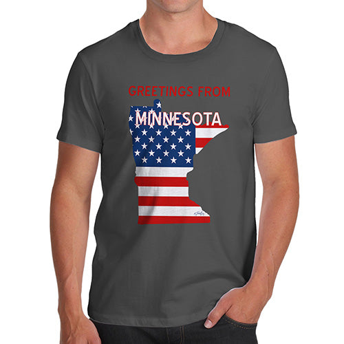 Funny Gifts For Men Greetings From Minnesota USA Flag Men's T-Shirt X-Large Dark Grey