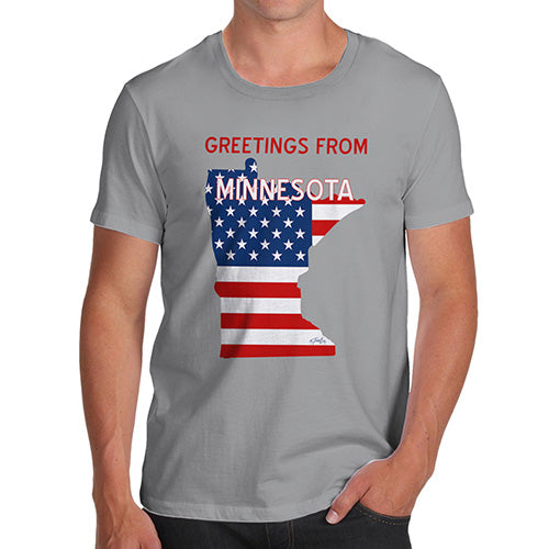 Novelty T Shirts For Dad Greetings From Minnesota USA Flag Men's T-Shirt Small Light Grey